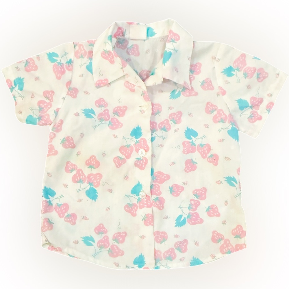Vintage Kids Strawberry Print Shirt - Pink & Blue